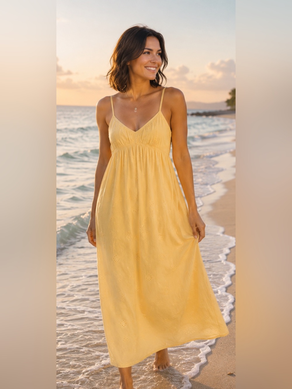 Yellow Eyelet Spaghetti-Strap Maxi Dress